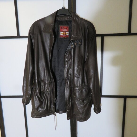 Men's brown leather jacket size 42 - Picture 1 of 3
